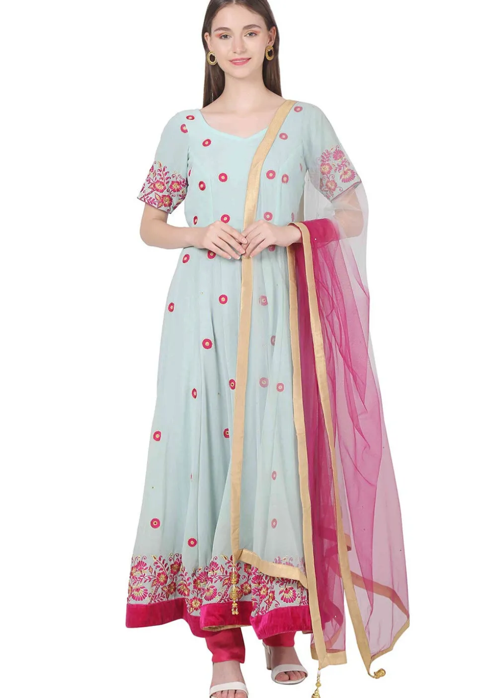 Embroidered Georgette Anarkali Suit in Sea Green