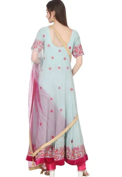 Embroidered Georgette Anarkali Suit in Sea Green