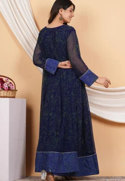Embroidered Georgette Anarkali Suit in Navy Blue