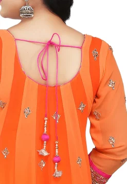Embroidered Georgette Anarkali Suit in Orange