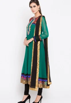 Embroidered Georgette Anarkali Suit in Teal Green