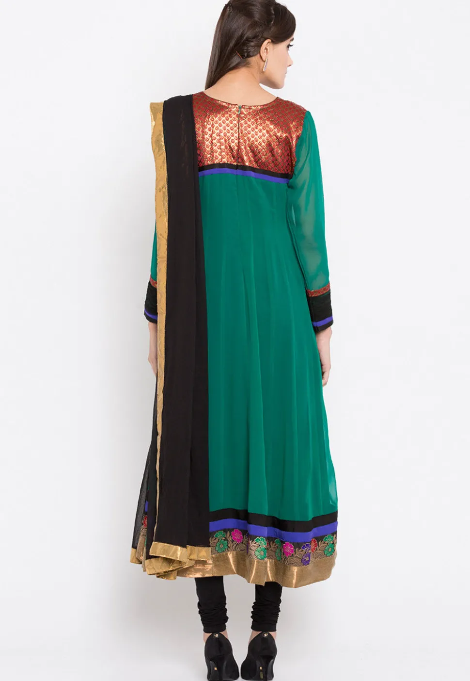 Embroidered Georgette Anarkali Suit in Teal Green