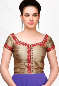 Embroidered Georgette Anarkali Suit in Red and Blue