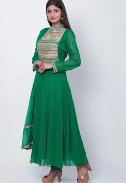 Embroidered Georgette Anarkali Suit in Teal Green