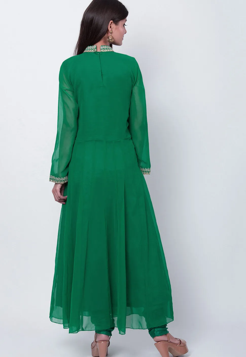 Embroidered Georgette Anarkali Suit in Teal Green