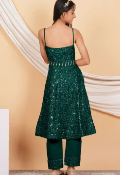 Embroidered Georgette Anarkali Suit in Dark Green