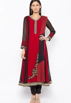 Embroidered Georgette Anarkali Suit in Maroon and Black