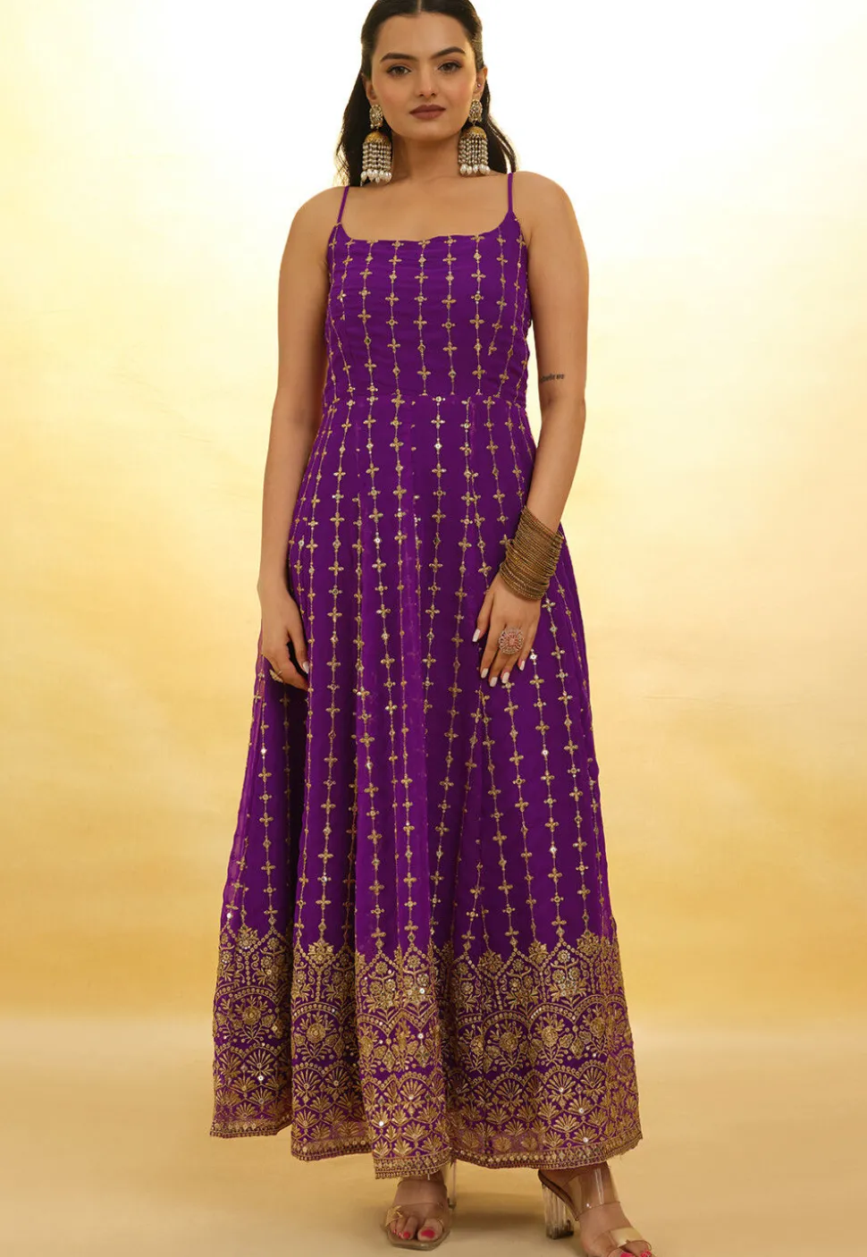 Embroidered Georgette Anarkali Suit in Purple
