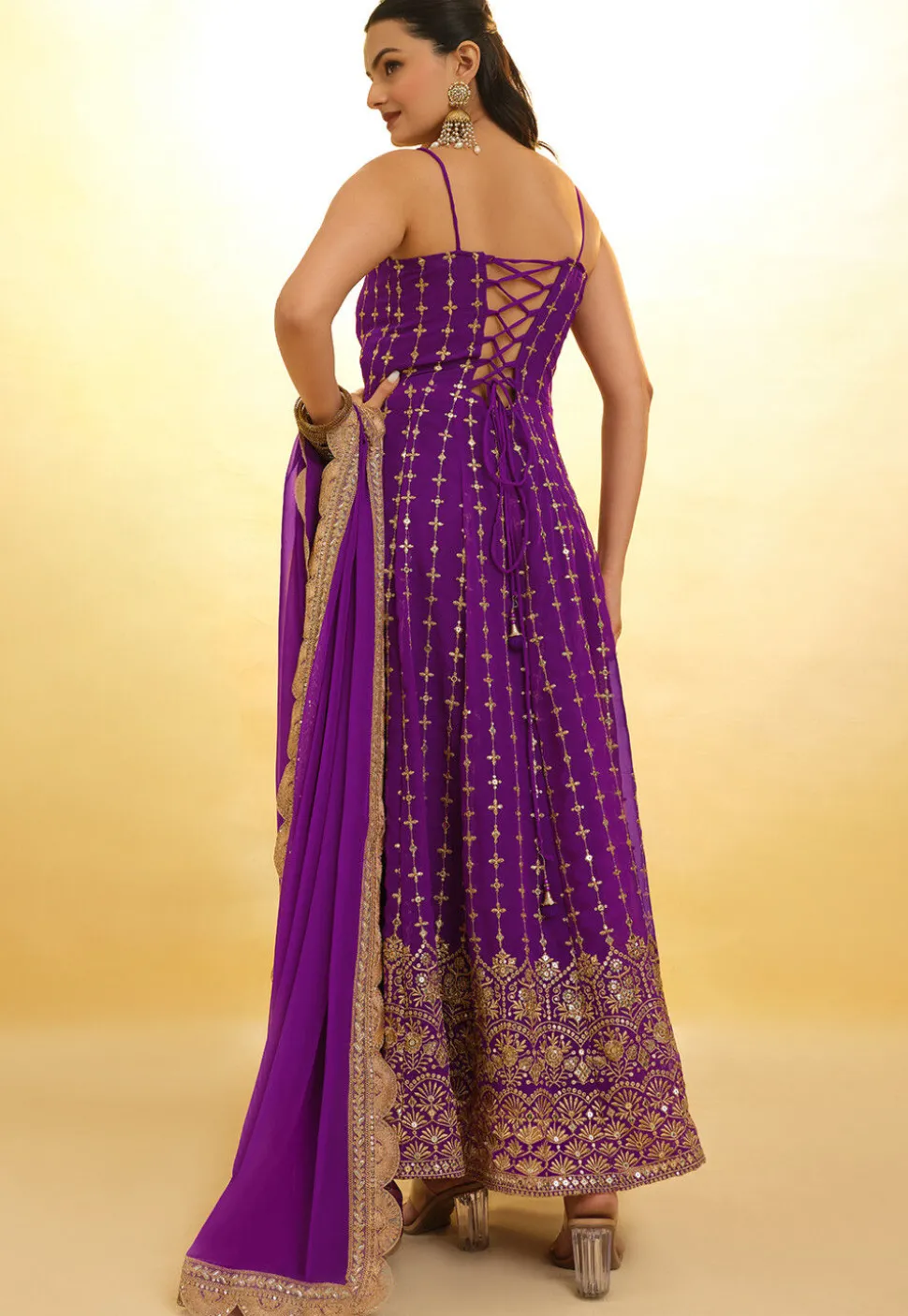 Embroidered Georgette Anarkali Suit in Purple