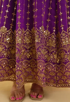 Embroidered Georgette Anarkali Suit in Purple
