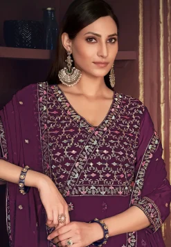 Embroidered Georgette Anarkali Suit in Purple