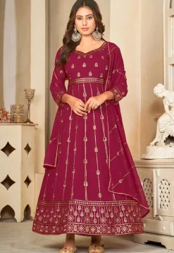 Embroidered Georgette Anarkali Suit in Magenta