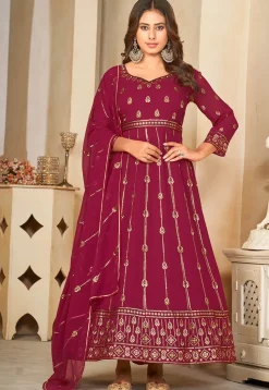 Embroidered Georgette Anarkali Suit in Magenta