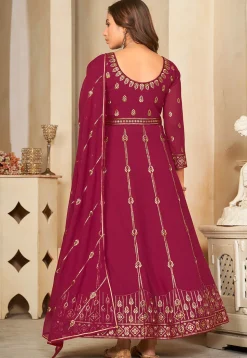 Embroidered Georgette Anarkali Suit in Magenta
