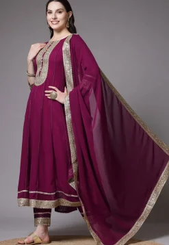 Embroidered Georgette Anarkali Suit in Magenta