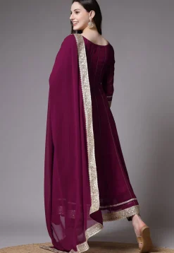 Embroidered Georgette Anarkali Suit in Magenta