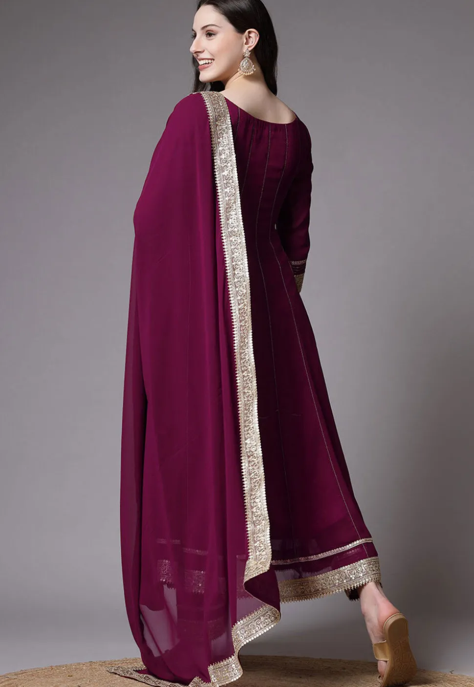 Embroidered Georgette Anarkali Suit in Magenta