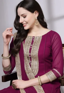 Embroidered Georgette Anarkali Suit in Magenta