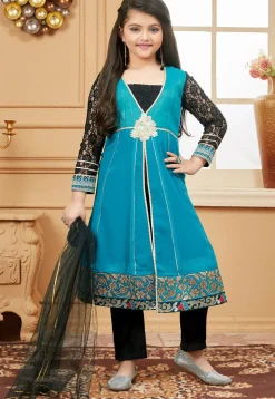 Embroidered Georgette Anarkali Suit in Light Blue