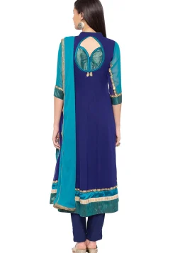 Embroidered Georgette Anarkali Suit in Dark Blue