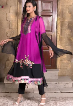 Embroidered Georgette Anarkali Suit in Magenta