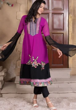 Embroidered Georgette Anarkali Suit in Magenta