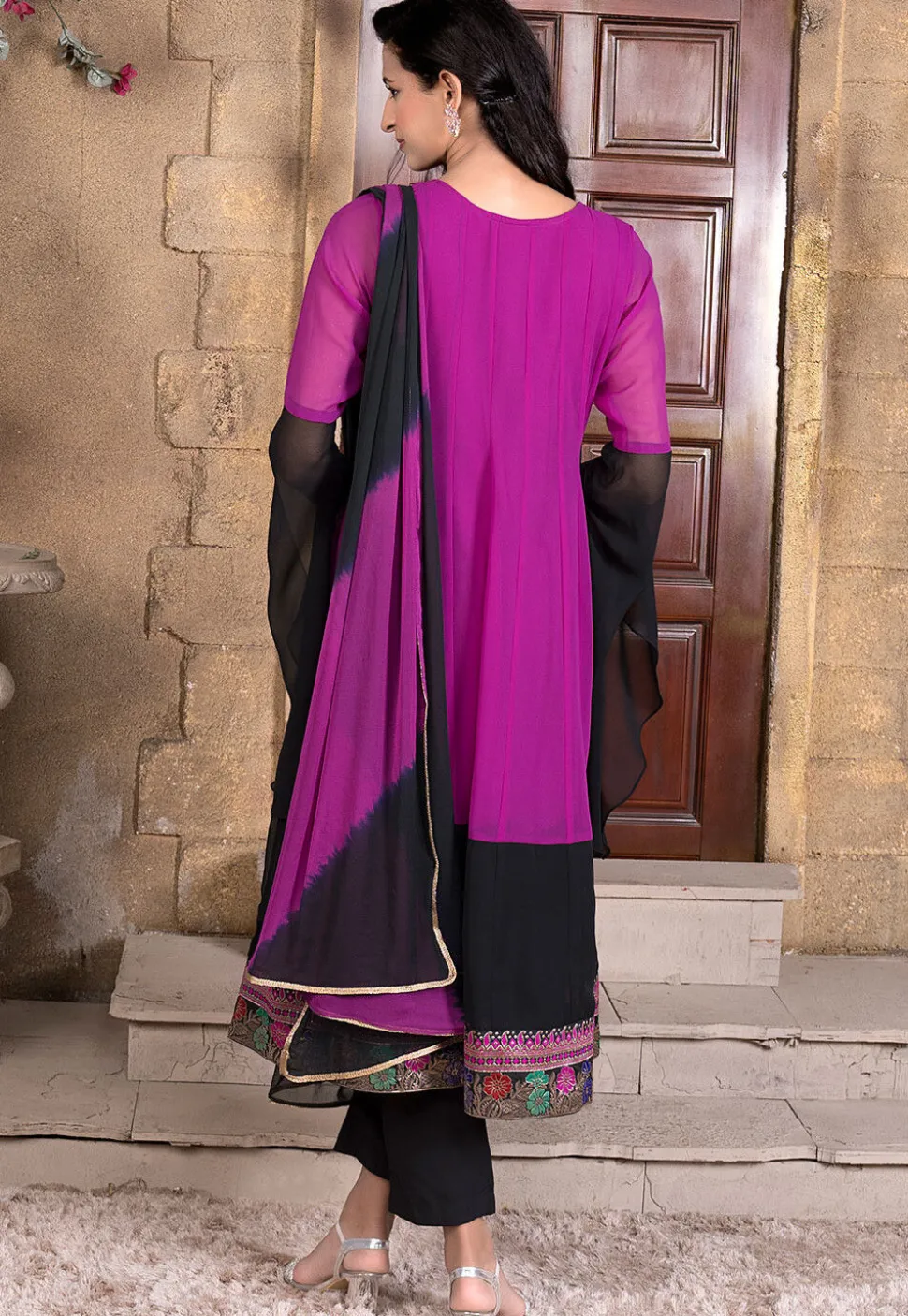 Embroidered Georgette Anarkali Suit in Magenta