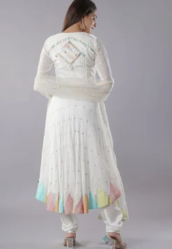 Embroidered Georgette Anarkali Suit in Off White