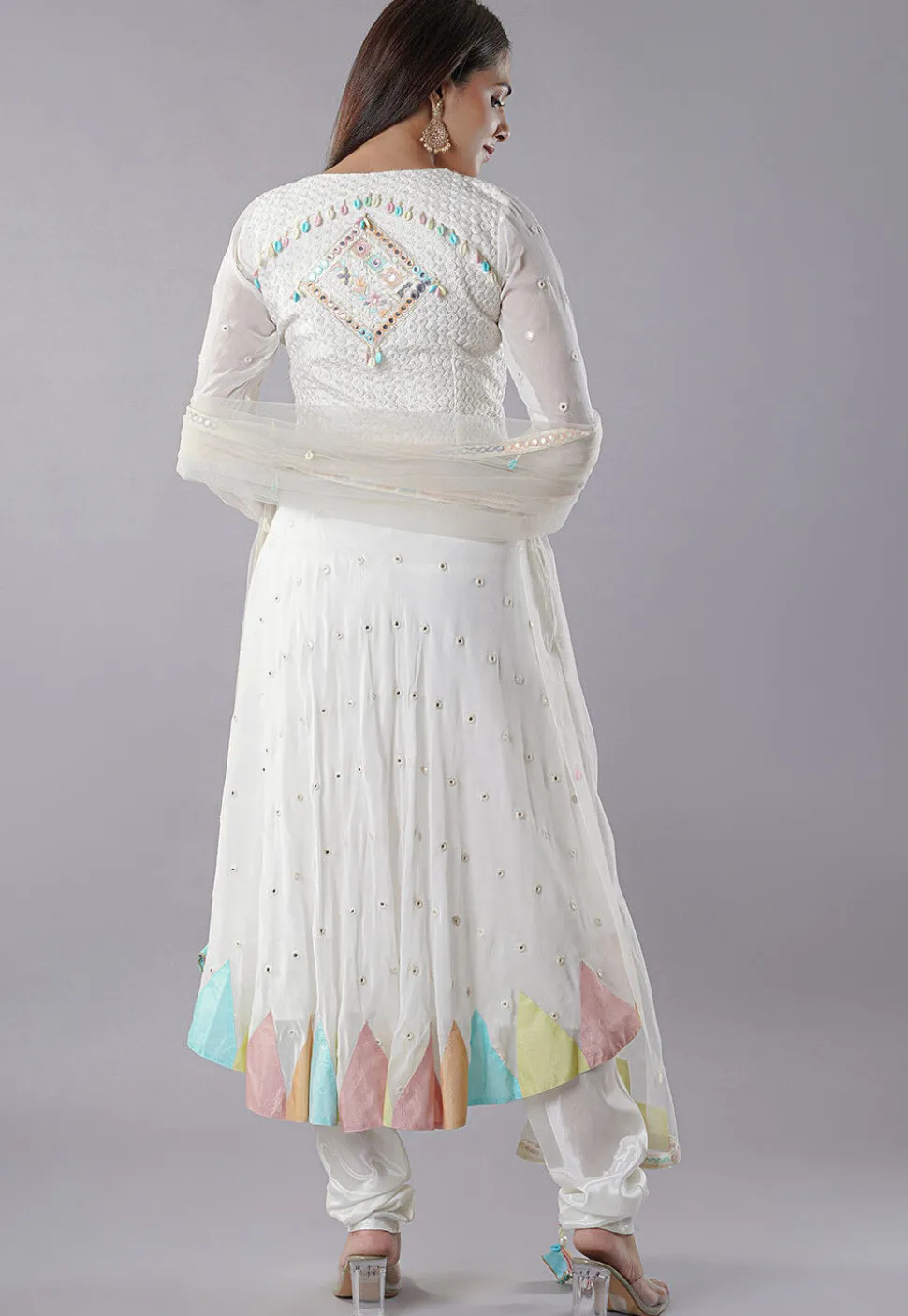 Embroidered Georgette Anarkali Suit in Off White