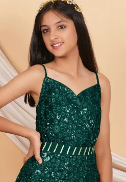 Embroidered Georgette Anarkali Kurta Set in Dark Green
