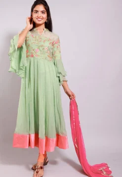 Embroidered Georgette Anarkali Suit in Pastel Green
