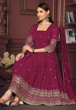 Embroidered Georgette Anarkali Suit in Dark Pink