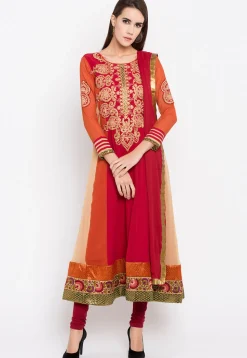 Embroidered Georgette Anarkali Suit in Multicolor