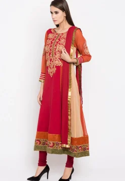 Embroidered Georgette Anarkali Suit in Multicolor