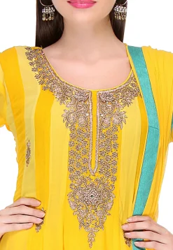 Embroidered Georgette Anarkali Suit in Yellow