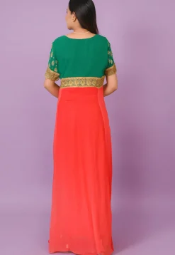 Embroidered Georgette Anarkali Suit in Shaded Red And Green