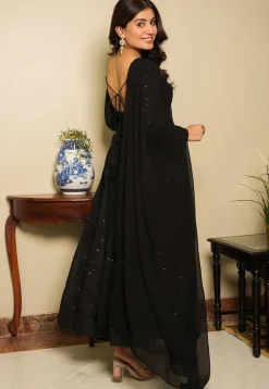 Embroidered Georgette Anarkali Suit in Black