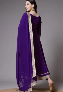 Embroidered Georgette Anarkali Suit in Dark Purple
