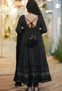 Embroidered Georgette Anarkali Suit in Black