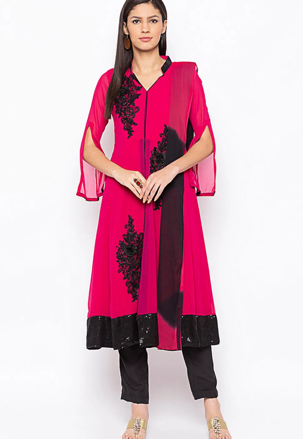Embroidered Georgette Anarkali Suit in Fuchsia
