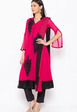 Embroidered Georgette Anarkali Suit in Fuchsia