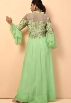 Embroidered Georgette and Net Gowns in Pastel Green