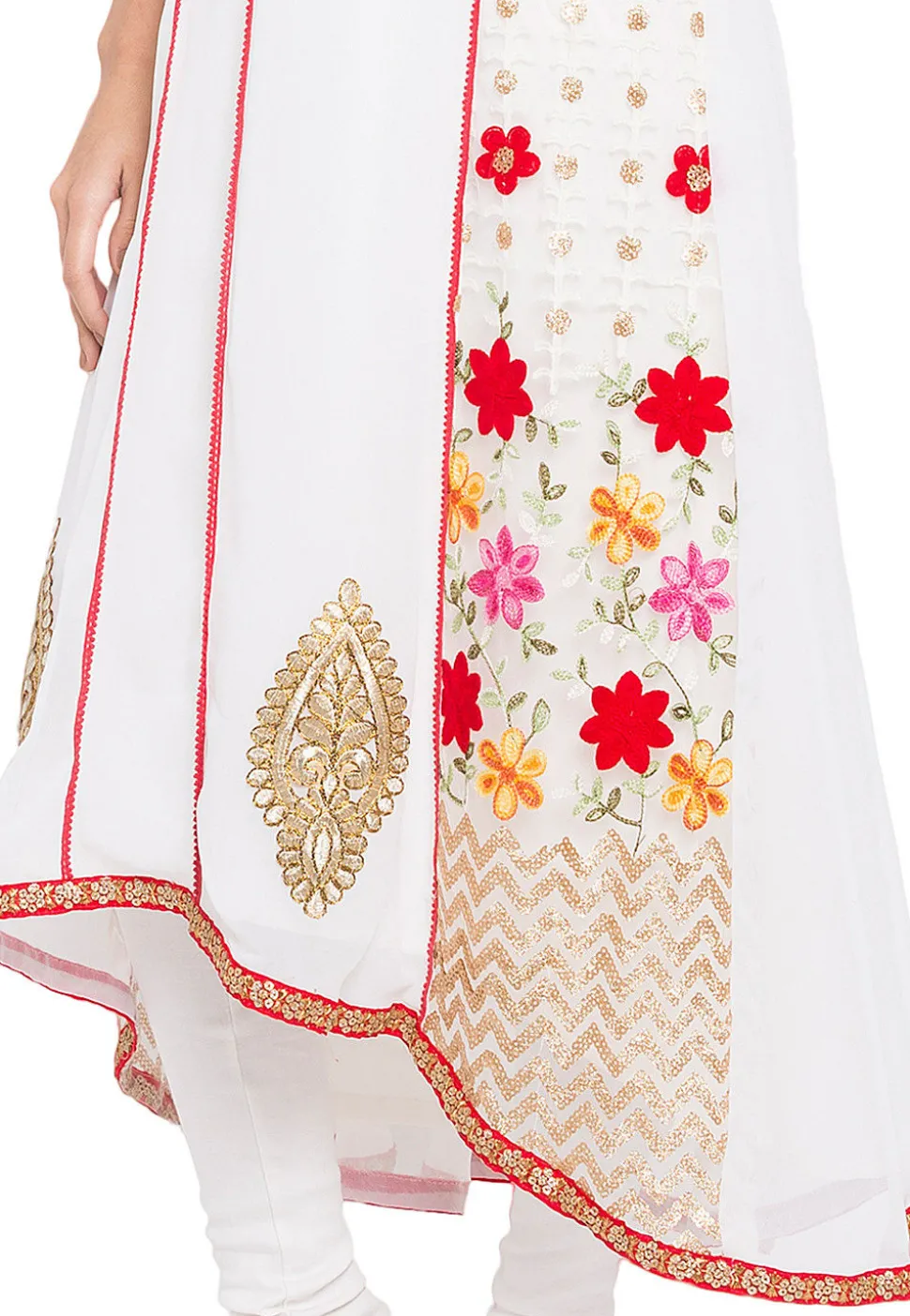 Embroidered Georgette Asymmetic Kurta in Off White