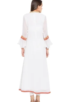 Embroidered Georgette Asymmetic Kurta in Off White