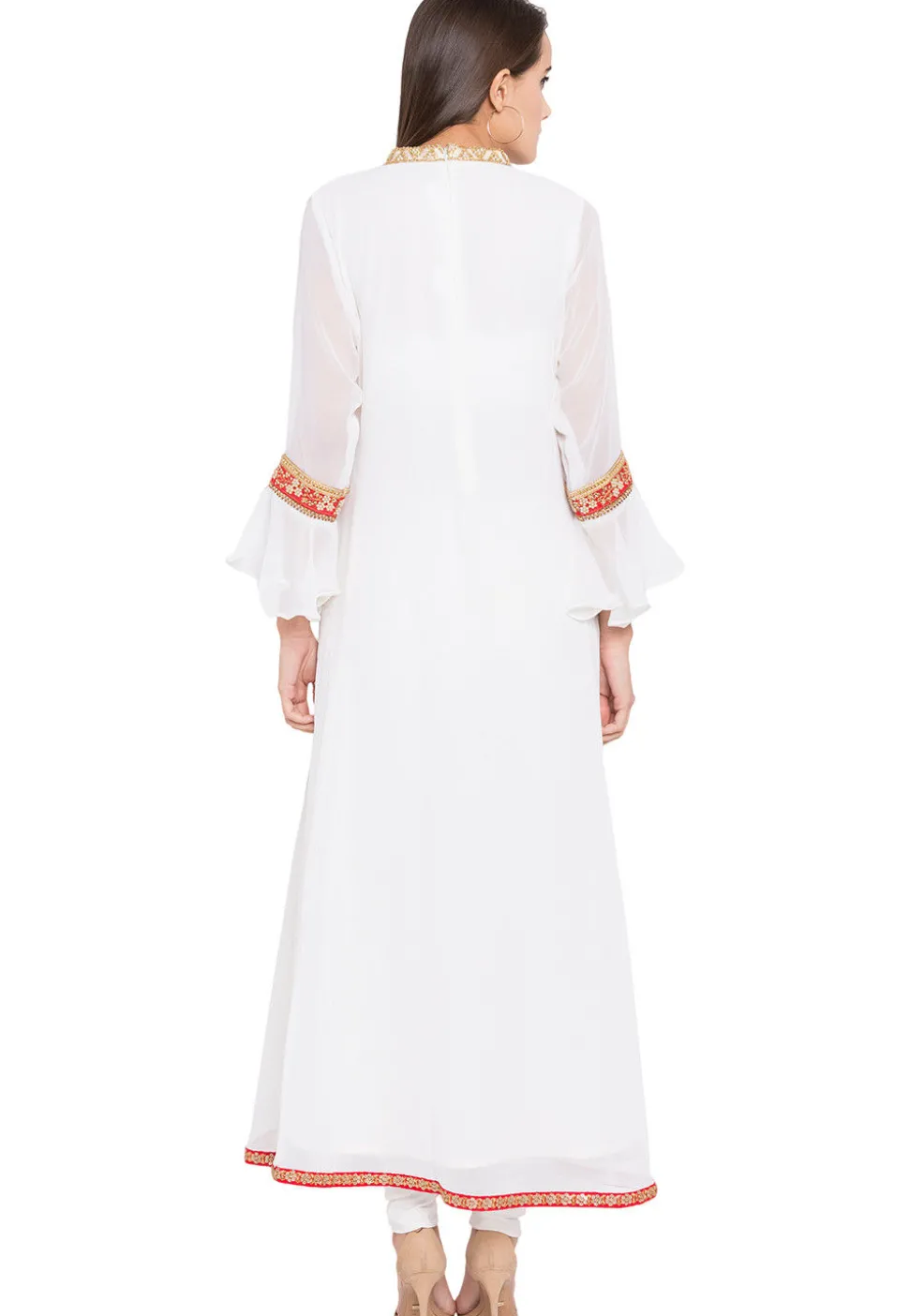 Embroidered Georgette Asymmetic Kurta in Off White