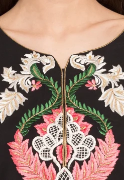 Embroidered Georgette Asymmetrical Style Kurta in Black