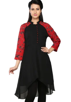 Embroidered Georgette Asymmetric Tunic in Black
