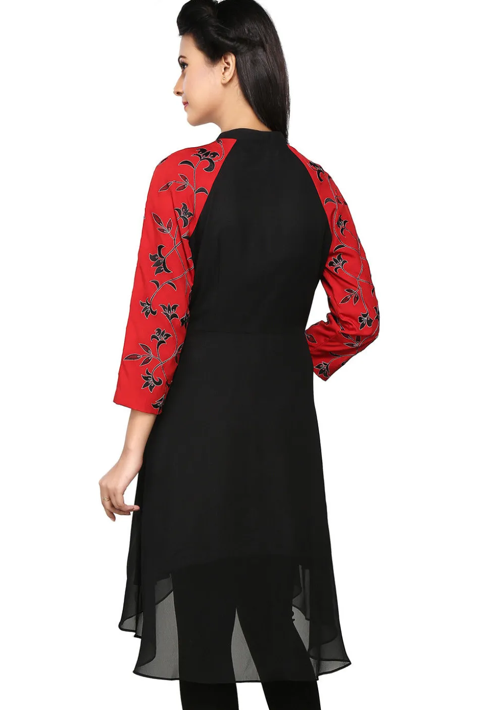 Embroidered Georgette Asymmetric Tunic in Black
