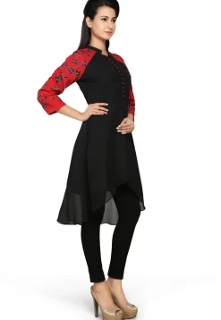 Embroidered Georgette Asymmetric Tunic in Black