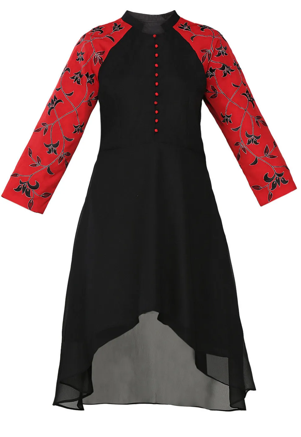 Embroidered Georgette Asymmetric Tunic in Black